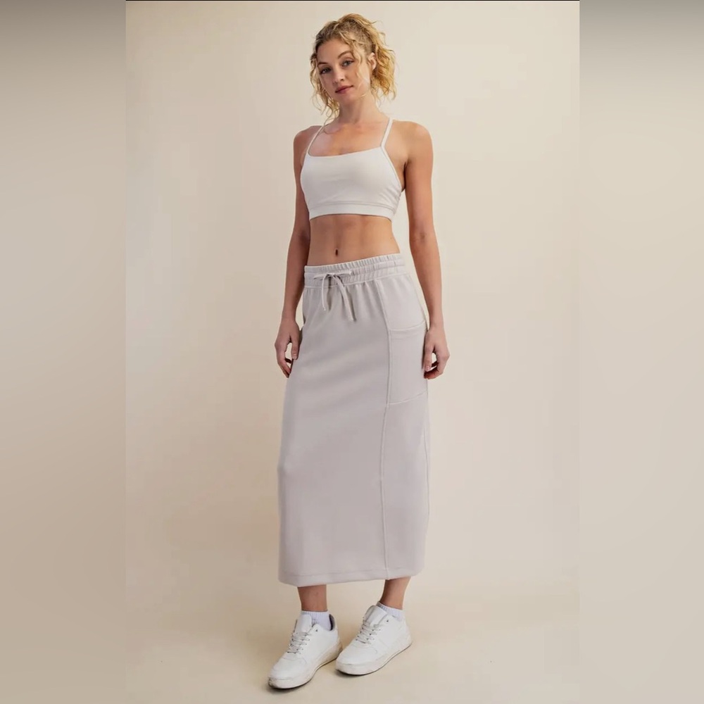 Elegant Mocha Cream Scuba Modal top and Maxi Skirt Set